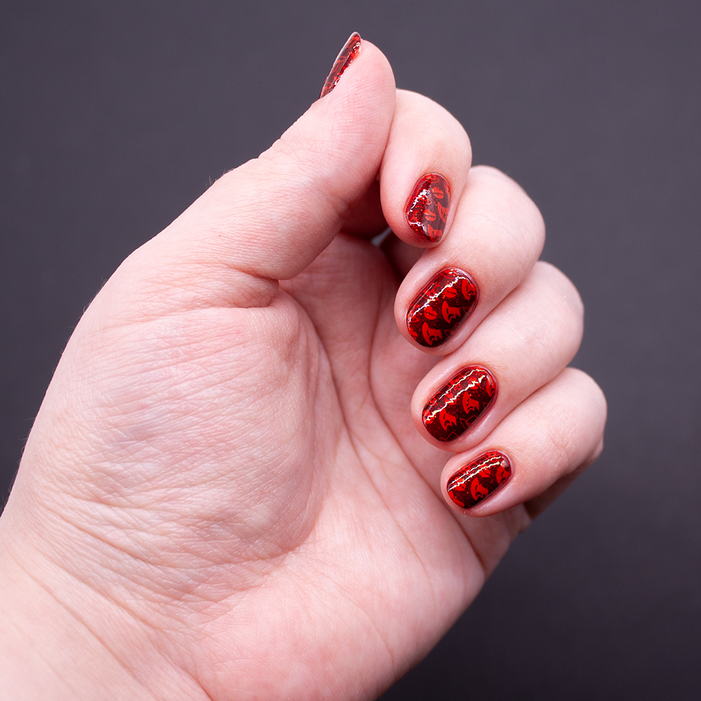 tips - blood moon, moyou london - festive 44, dance legend stamping polish - red